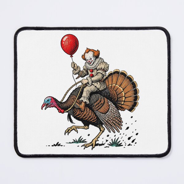 Item preview, Pennywise Riding Giant Turkey Thanksgiving Horror Mashup designed and sold by PunPals-Art.