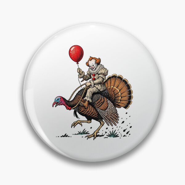 Item preview, Pennywise Riding Giant Turkey Thanksgiving Horror Mashup designed and sold by PunPals-Art.