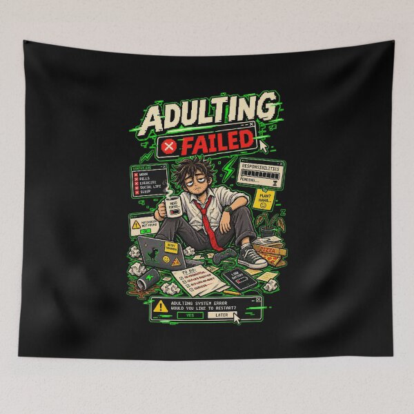 Item preview, Adulting Failed – Retro Pixel System Error Humor designed and sold by Mad Factory Designs.