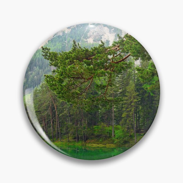 Item preview, Vibrant emerald green water of Grüner See lake in Styria Austria with pine forest and mountains designed and sold by goceris.