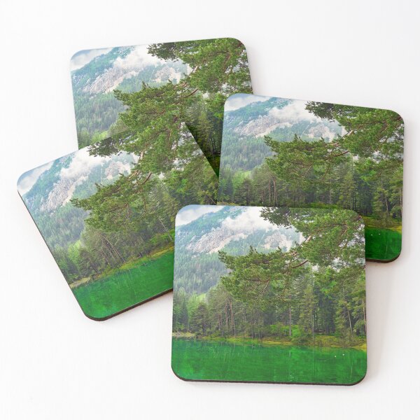 Item preview, Vibrant emerald green water of Grüner See lake in Styria Austria with pine forest and mountains designed and sold by goceris.
