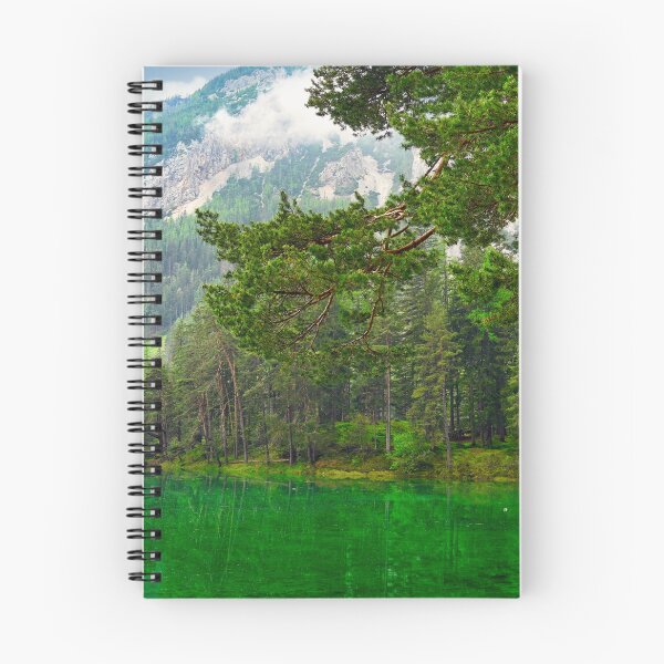 Item preview, Vibrant emerald green water of Grüner See lake in Styria Austria with pine forest and mountains designed and sold by goceris.