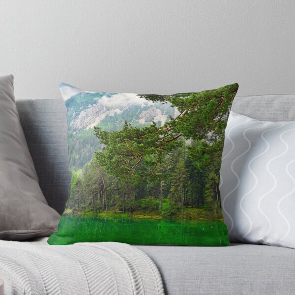 Item preview, Vibrant emerald green water of Grüner See lake in Styria Austria with pine forest and mountains designed and sold by goceris.