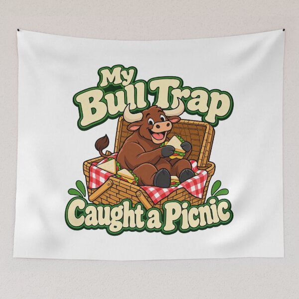 Item preview, Bull Trap Picnic Funny Trading Cartoon Design designed and sold by Bikivuno.