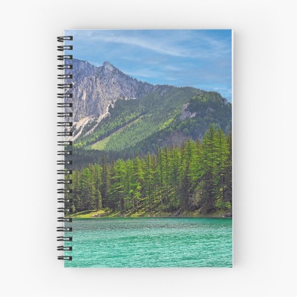 Item preview, Turquoise water of Gruner See lake with Hochschwab mountain range and pine forest in Austria designed and sold by goceris.