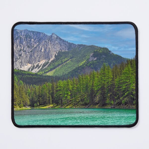 Item preview, Turquoise water of Gruner See lake with Hochschwab mountain range and pine forest in Austria designed and sold by goceris.