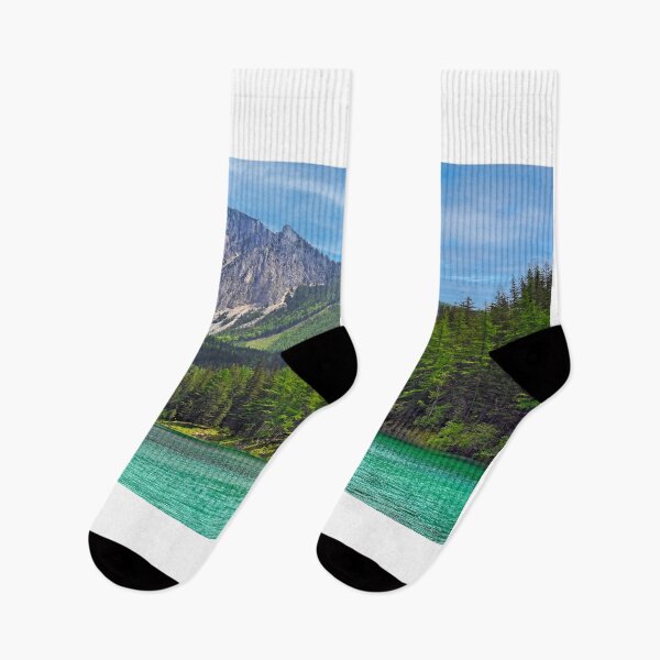 Item preview, Turquoise water of Gruner See lake with Hochschwab mountain range and pine forest in Austria designed and sold by goceris.