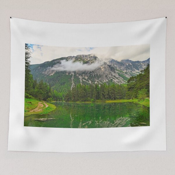 Item preview, Emerald crystal clear water of Grüner See lake in Tragöß Styria Austria with Hochschwab mountains designed and sold by goceris.