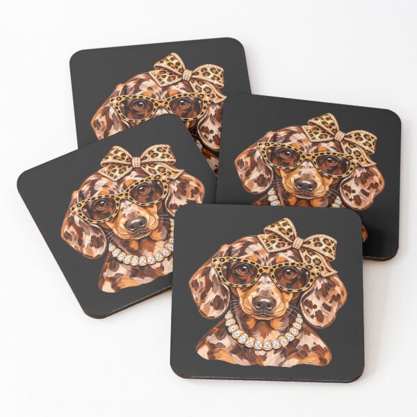 Item preview, Glam Dachshund Leopard Print Bow Glasses Bling Fashion Dog Art designed and sold by AmiGraph.