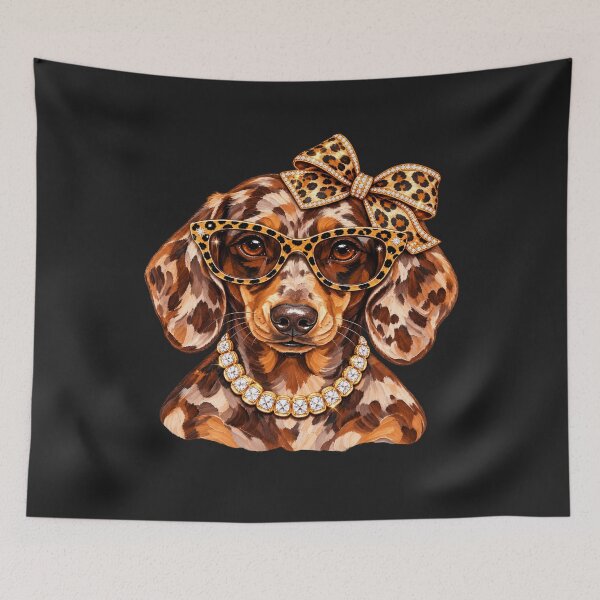 Item preview, Glam Dachshund Leopard Print Bow Glasses Bling Fashion Dog Art designed and sold by AmiGraph.