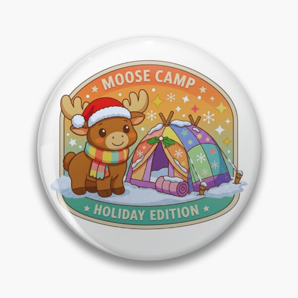 Artikelvorschau, Moose Camp Holiday Edition Pastell Outdoor Badge entworfen und verkauft von GabeMountainArt.