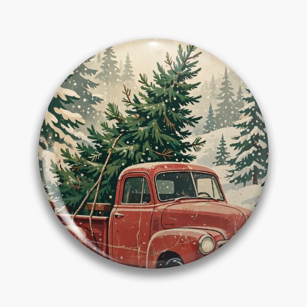 Item preview, Vintage Red Truck Hauling a Christmas Tree Through Snow - Retro Holiday Scene Tee designed and sold by KERK Art and Design.