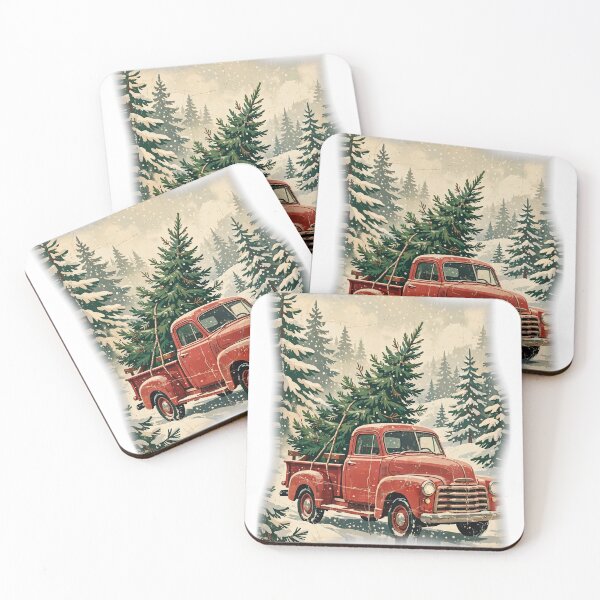 Item preview, Vintage Red Truck Hauling a Christmas Tree Through Snow - Retro Holiday Scene Tee designed and sold by KERK Art and Design.