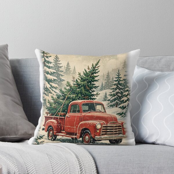 Item preview, Vintage Red Truck Hauling a Christmas Tree Through Snow - Retro Holiday Scene Tee designed and sold by KERK Art and Design.