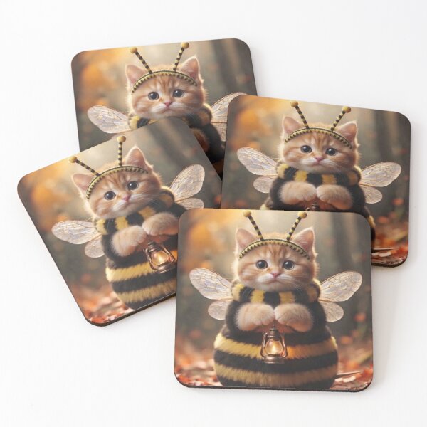Item preview, Adorable Chonky Ginger Kitten Dressed as a Cute Bumblebee in Autumn Leaves designed and sold by Mindworx21.