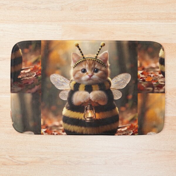 Item preview, Adorable Chonky Ginger Kitten Dressed as a Cute Bumblebee in Autumn Leaves designed and sold by Mindworx21.