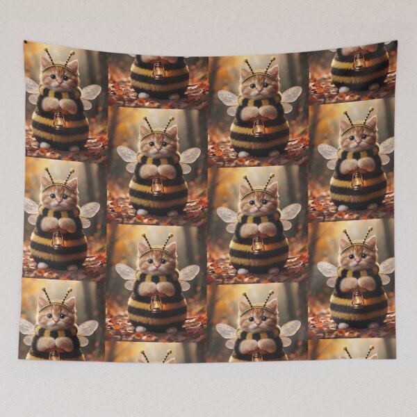 Item preview, Adorable Chonky Ginger Kitten Dressed as a Cute Bumblebee in Autumn Leaves designed and sold by Mindworx21.