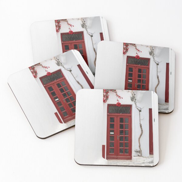 Item preview, Mykonos Greek Street with Red Door and Bougainvillea designed and sold by NinelRo.