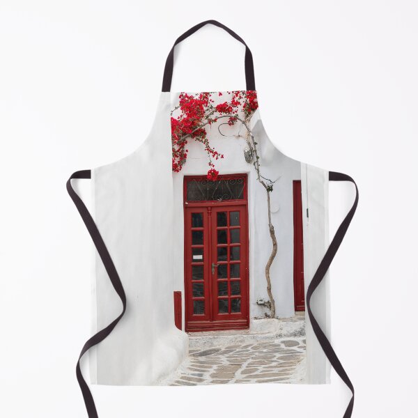Item preview, Mykonos Greek Street with Red Door and Bougainvillea designed and sold by NinelRo.