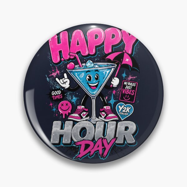 Item preview, Cute Y2K Kawaii Blue Martini Happy Hour Day designed and sold by CloudyCatArt.
