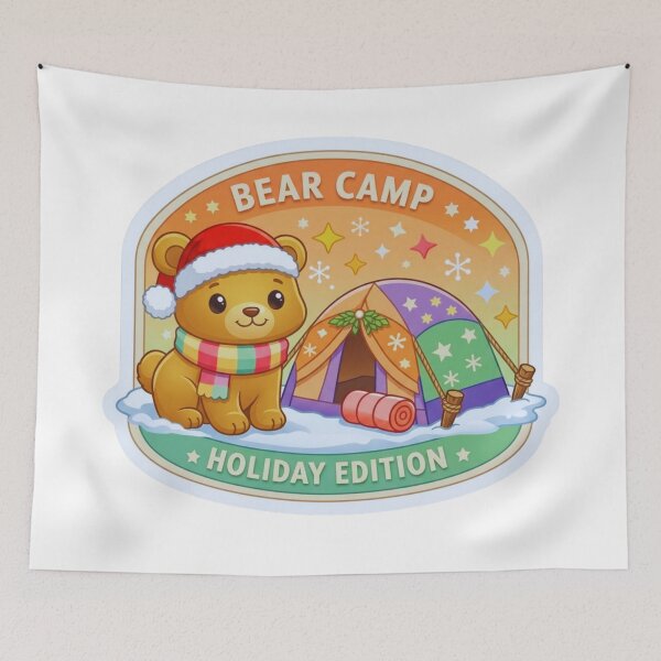 Item preview, Bear Camp Holiday Edition Pastel Outdoor Adventure Badge designed and sold by GabeMountainArt.