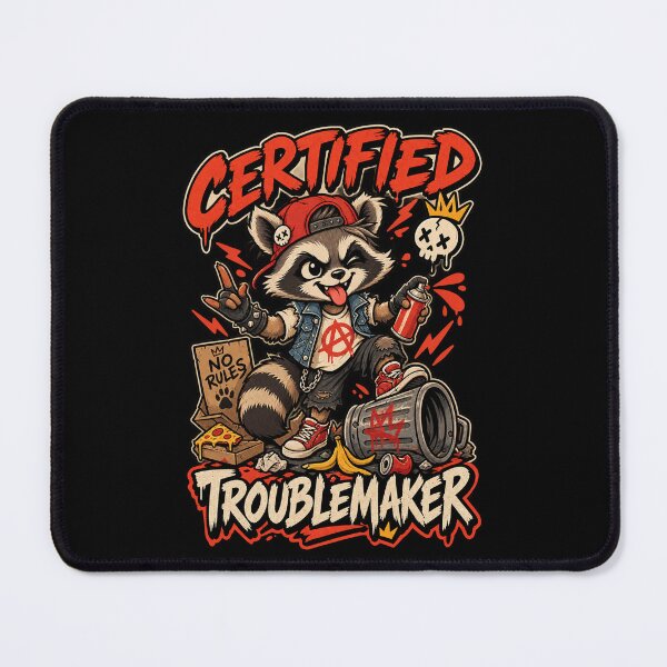Item preview, Certified Troublemaker Punk Raccoon Graffiti designed and sold by RatherCreative.