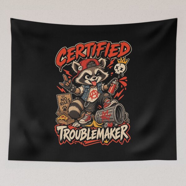 Item preview, Certified Troublemaker Punk Raccoon Graffiti designed and sold by RatherCreative.