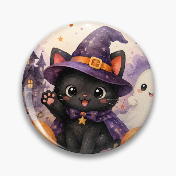 Item preview, Stay Pawsitively Spooky – Cute Halloween Black Cat Witch Watercolor designed and sold by blankTeeShirt.