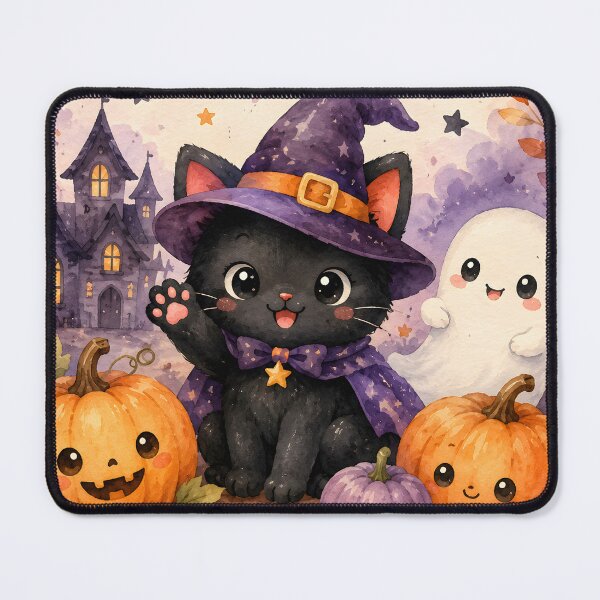 Item preview, Stay Pawsitively Spooky – Cute Halloween Black Cat Witch Watercolor designed and sold by blankTeeShirt.