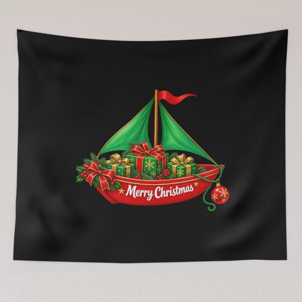 Item preview, Christmas Sailboat with Green Presents designed and sold by annenambiro.