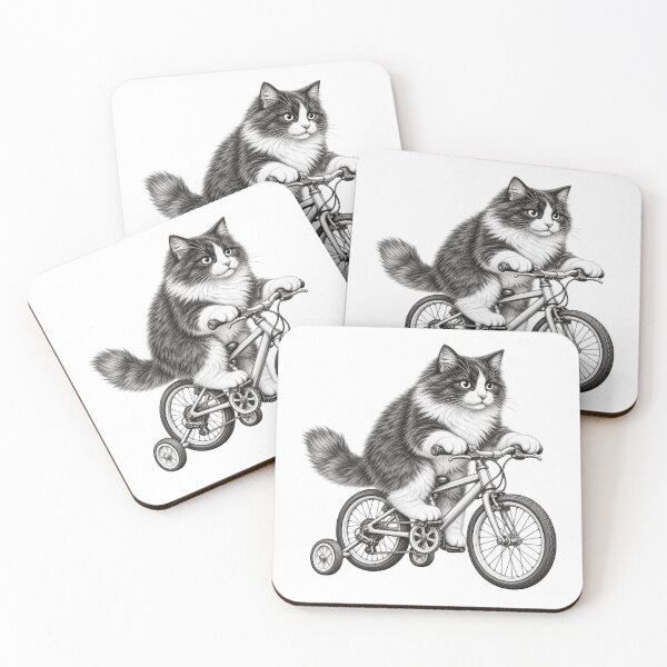 Item preview, Cat on a Bike – Cute Pencil Art Cycling Kitty designed and sold by Classic Chaos Creations.