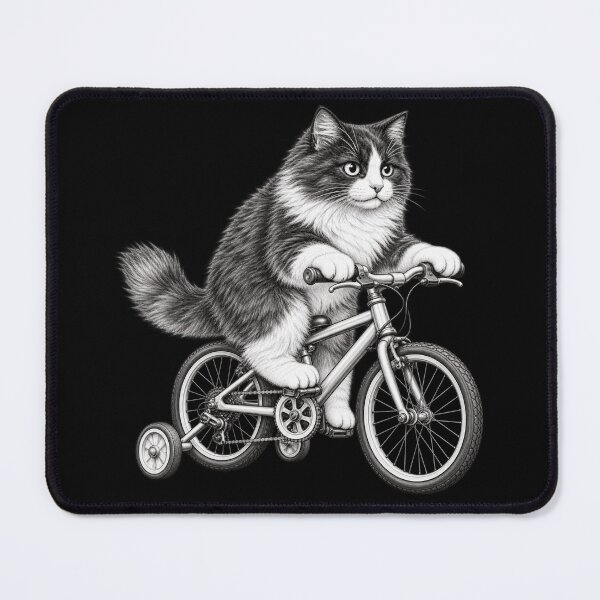 Item preview, Cat on a Bike – Cute Pencil Art Cycling Kitty designed and sold by Classic Chaos Creations.