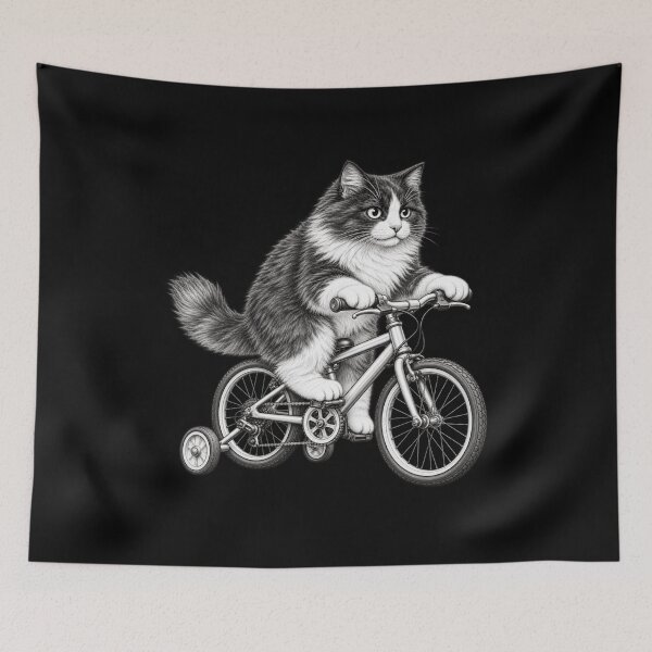 Item preview, Cat on a Bike – Cute Pencil Art Cycling Kitty designed and sold by Classic Chaos Creations.