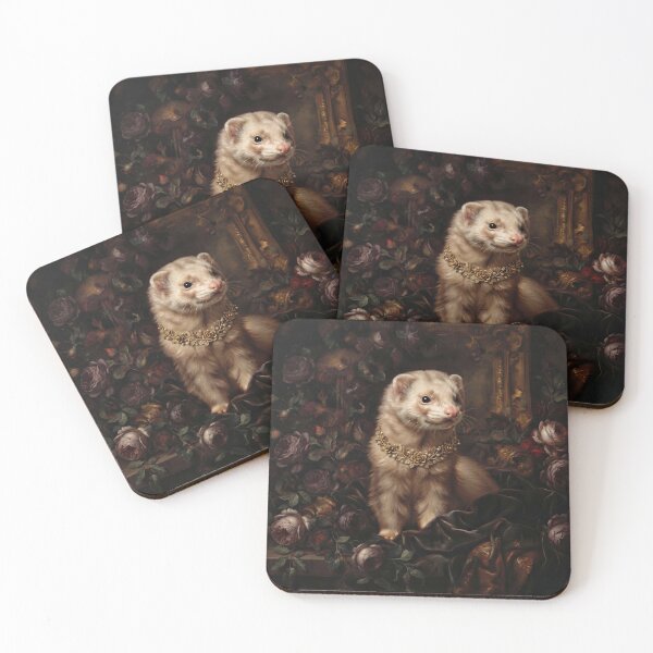 Item preview, Royal Ferret Portrait with Gold Pearl Necklace designed and sold by Real Beast Art.