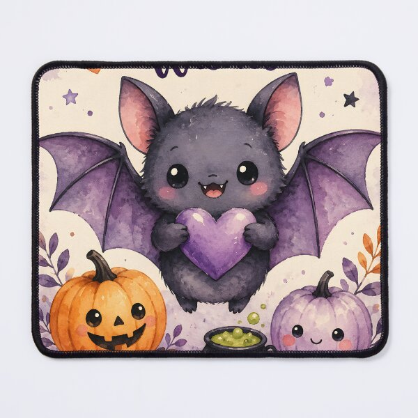 Item preview, Bat Hugs & Halloween Wishes – Cute Kawaii Watercolor Bat and Pumpkins designed and sold by blankTeeShirt.