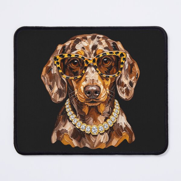 Item preview, Glam Dachshund Leopard Glasses Bling Dog Portrait designed and sold by AmiGraph.