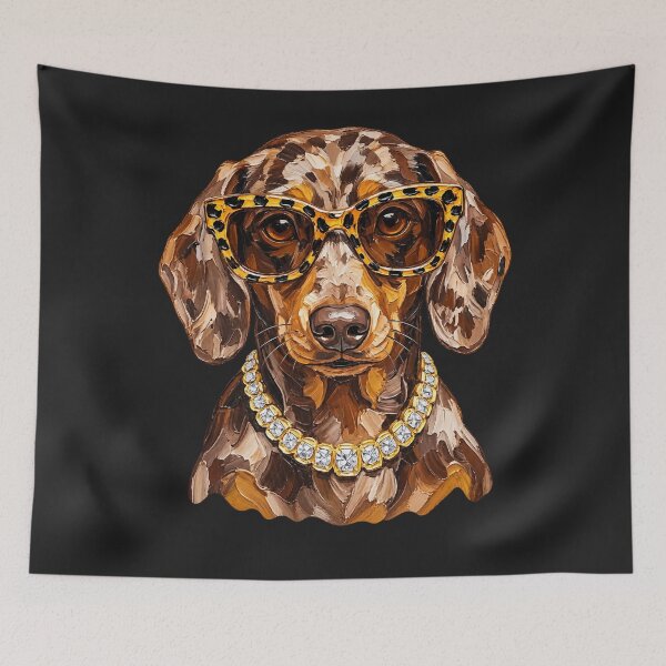 Item preview, Glam Dachshund Leopard Glasses Bling Dog Portrait designed and sold by AmiGraph.