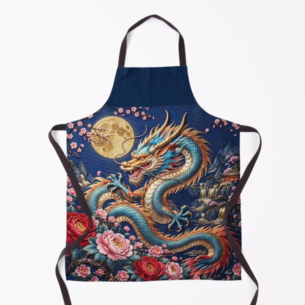 Item preview, Chinese Dragon with Full Moon and Peonies – Silk Embroidery Art designed and sold by ManJiangHong.