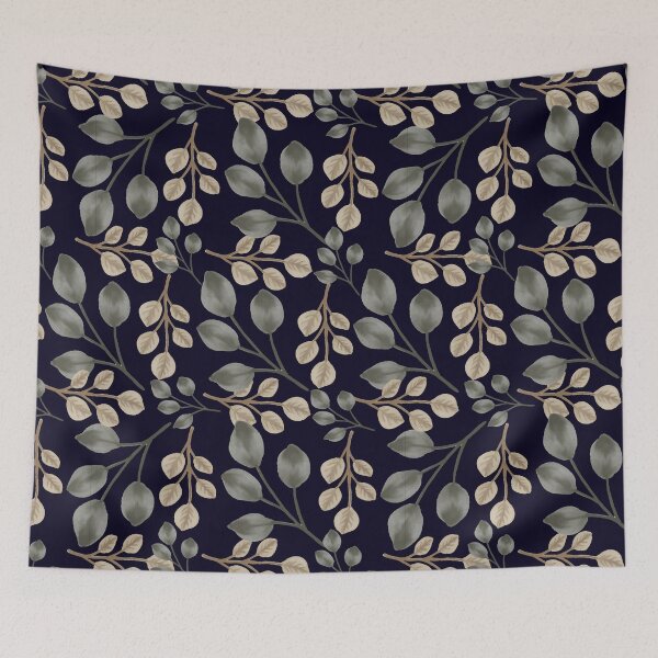 Item preview, Eucalyptus Leaves Midnight Blue Seamless Pattern designed and sold by ​Jyoti Digital Artist.