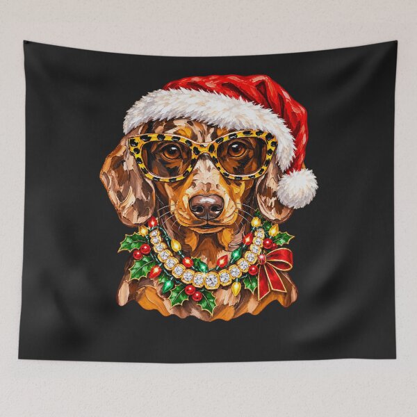 Item preview, Christmas Dachshund Leopard Glasses Glam Dog Art designed and sold by AmiGraph.
