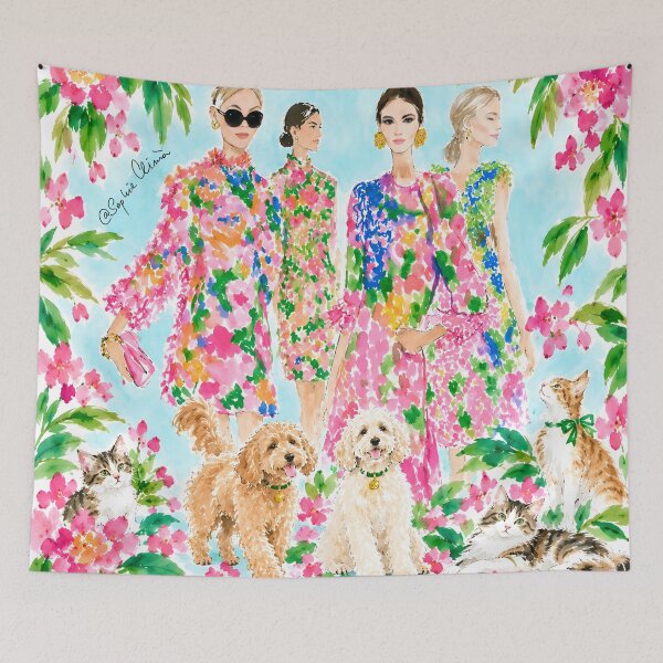 Item preview, Preppy fashion illustration with dogs and cats designed and sold by SophieClimaArt.