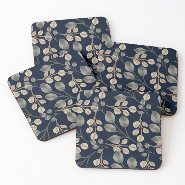 Item preview, Eucalyptus Leaves Midnight Blue Seamless Pattern designed and sold by ​Jyoti Digital Artist.