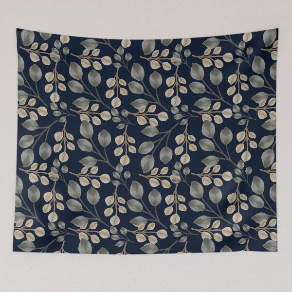 Item preview, Eucalyptus Leaves Midnight Blue Seamless Pattern designed and sold by ​Jyoti Digital Artist.