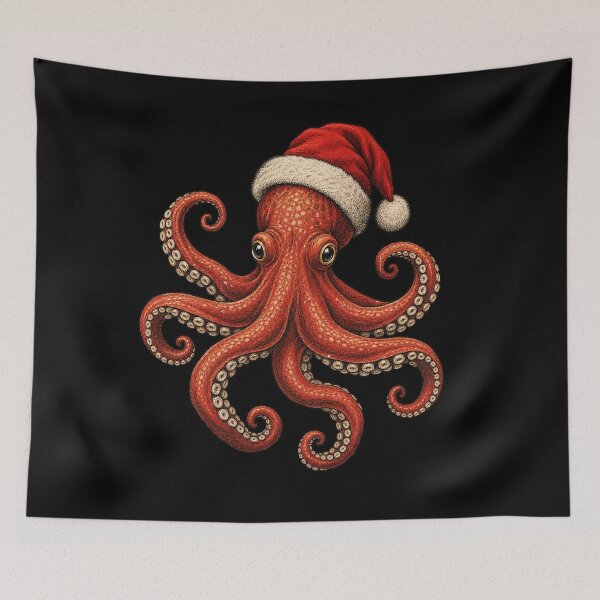 Item preview, Funny Christmas Octopus Wearing Santa Hat – Cute Festive Ocean Animal designed and sold by SOUFIANE1991.