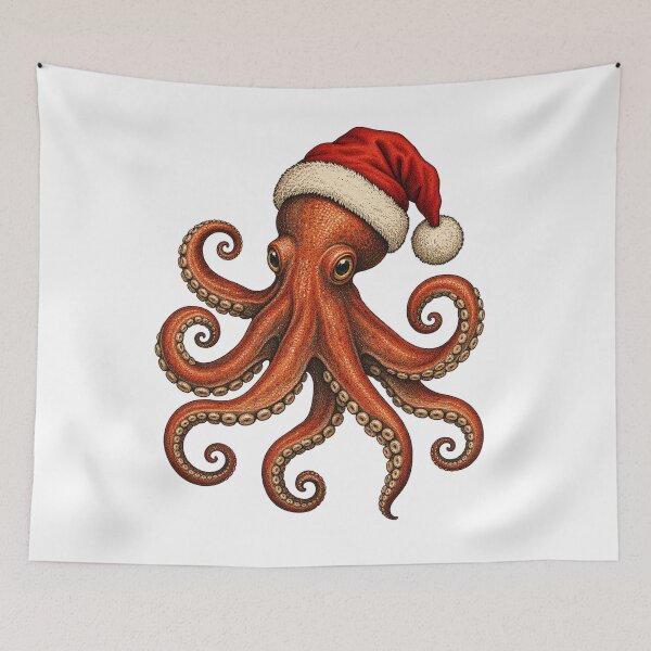 Item preview, Funny Christmas Octopus Wearing Santa Hat – Cute Festive Ocean Animal designed and sold by SOUFIANE1991.