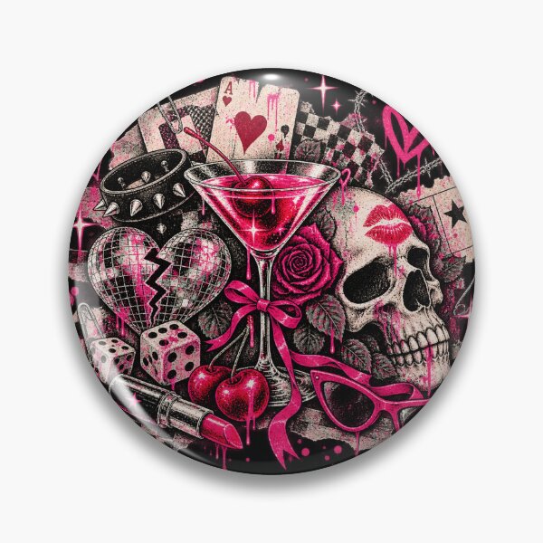 Item preview, Chaos After Dark – Pink Punk Skull & Martini Grunge Collage designed and sold by MetaModel Editions.