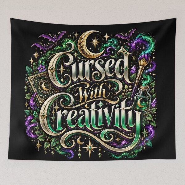 Item preview, Cursed With Creativity | Witchcore Fantasy Design | Gothic Moon Magic & Spellbook Art designed and sold by K3DreamKreations .