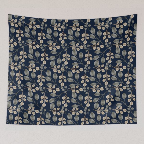 Item preview, Eucalyptus Leaves Midnight Blue Seamless Pattern designed and sold by ​Jyoti Digital Artist.
