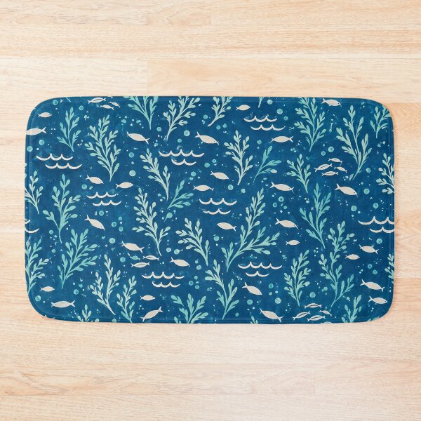 Item preview, Deep Sea Blue – Fish and Seaweed Ocean Pattern designed and sold by BLUEFOX05.