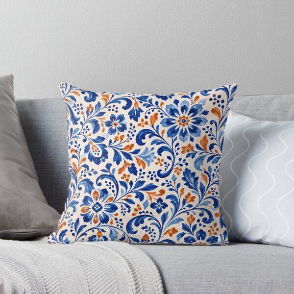 Item preview, Ceramic Garden – Cobalt Blue and Terracotta Floral Pattern designed and sold by BLUEFOX05.